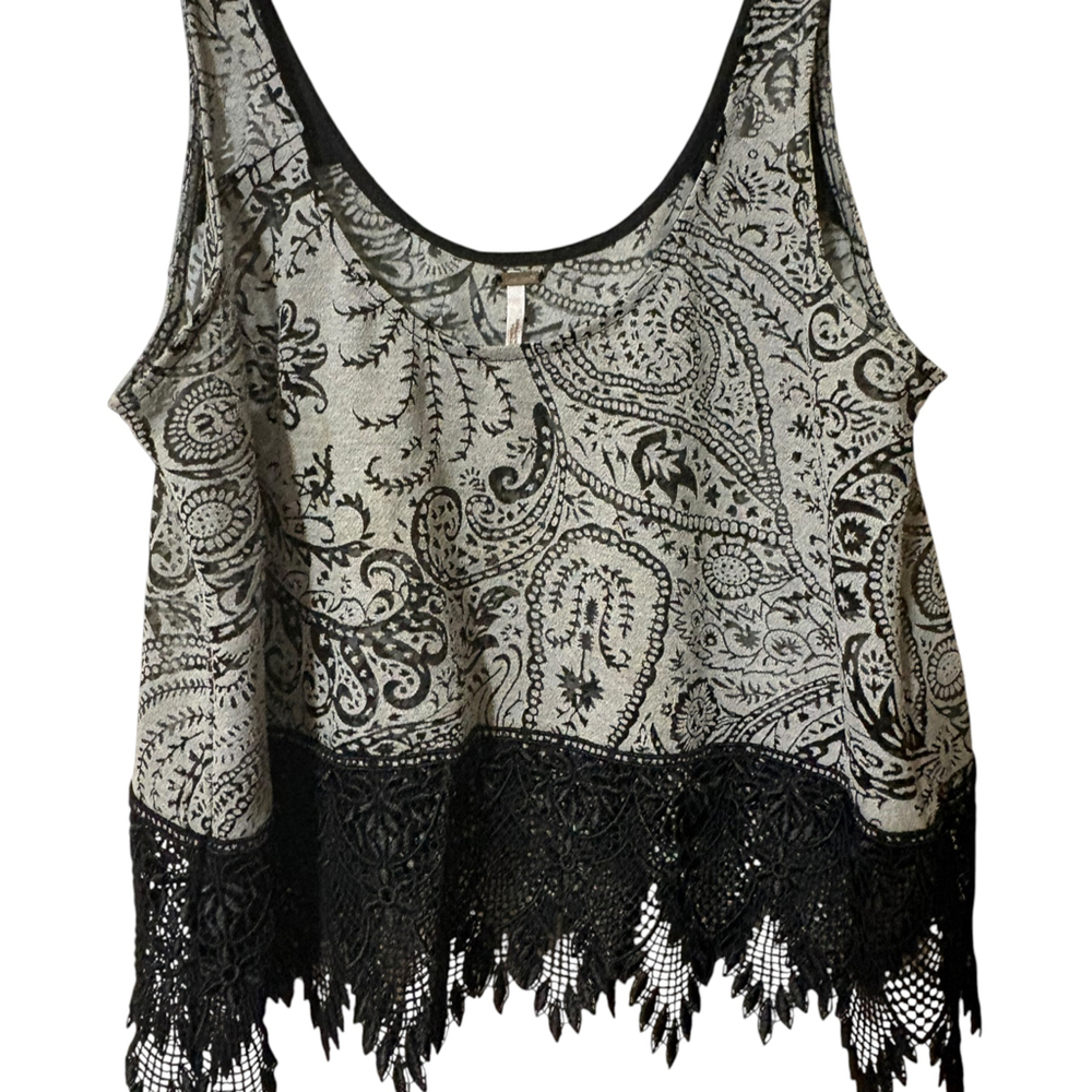 Free People XS Paisley Crochet Lace Hem Tank Top Boho